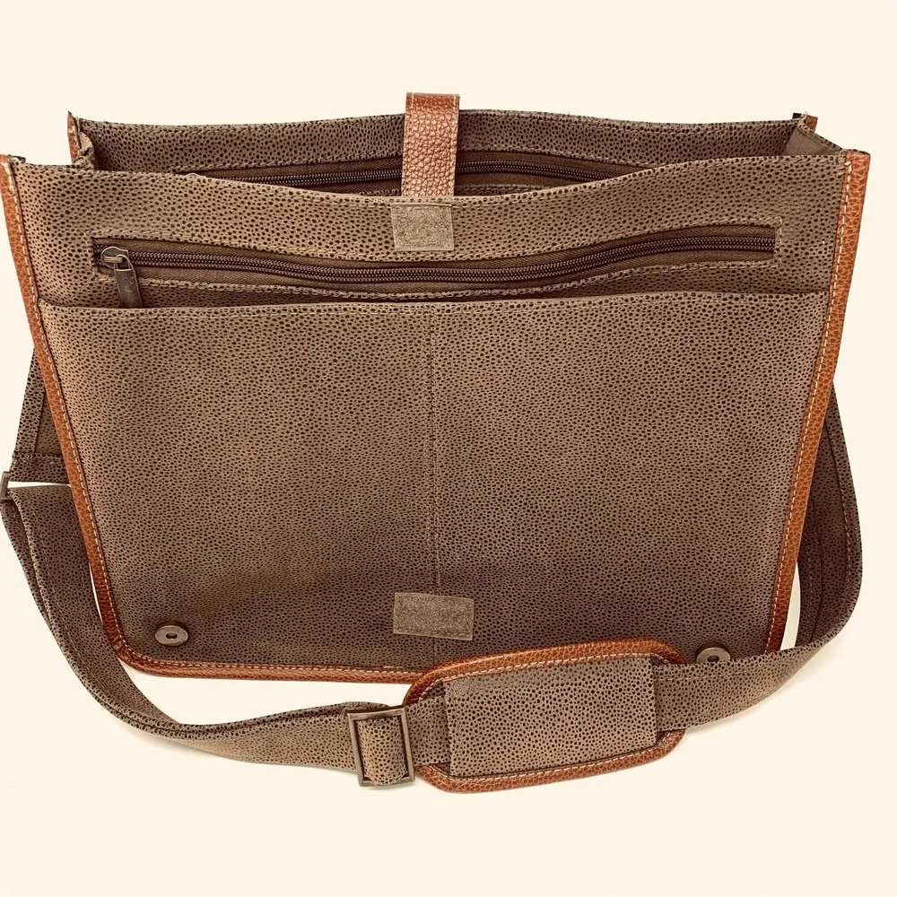 Grey Brown Pebbled Messenger Bag Professional Laptop Satchel Adjustable Strap